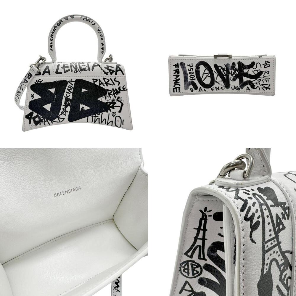 Balenciaga Hourglass XS Crossbody Bag White Black Leather - Picture 3 of 5